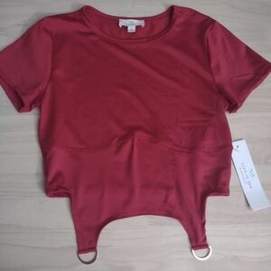 Valentine's Live in The Moment Red Shirt Top Gold Accent Y2K